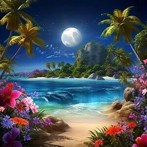 DIY Full Round Diamond Painting Beach Resort Night Sky - NEW -7.9 L x7.9in W